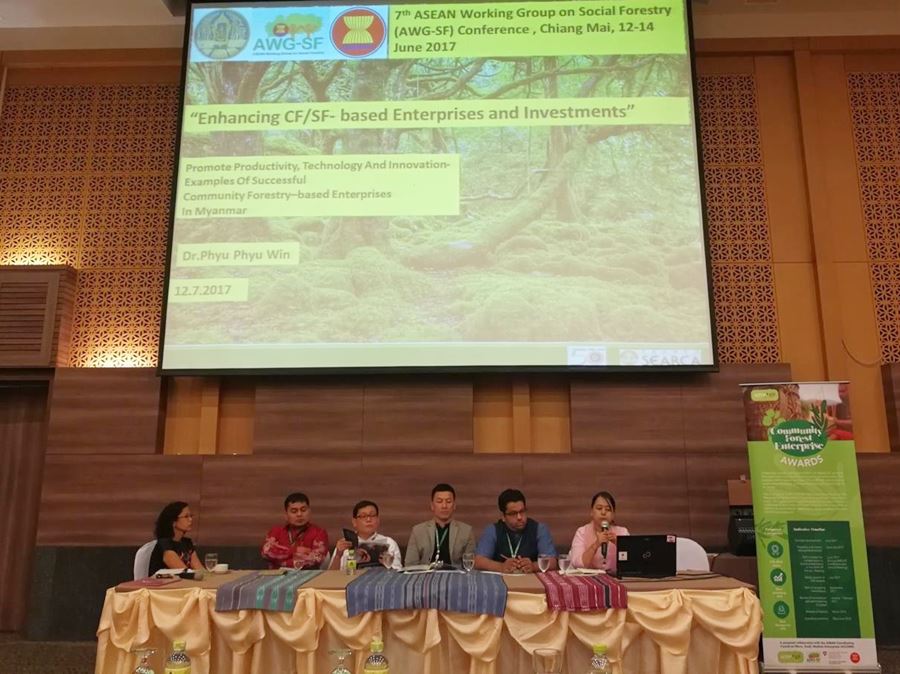 Dr. Phyu Phyu Win (SEARCA Travel Grant recipient) as moderator and speaker of the session on 'Integrating Social Forestry/Community Forestry Enterprises in Micro, Small and Medium Enterprises (MSME) Plan of ASEAN: Pathway to achieving Success.'