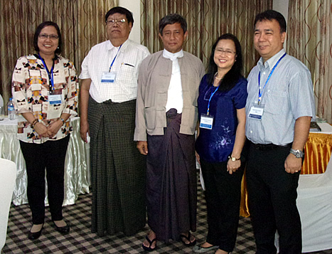 Dr. Bessie Burgos of SEARCA and Dr. Romy Labios of IRRI with MOALI Deputy Minister Dr. Tun Winn.