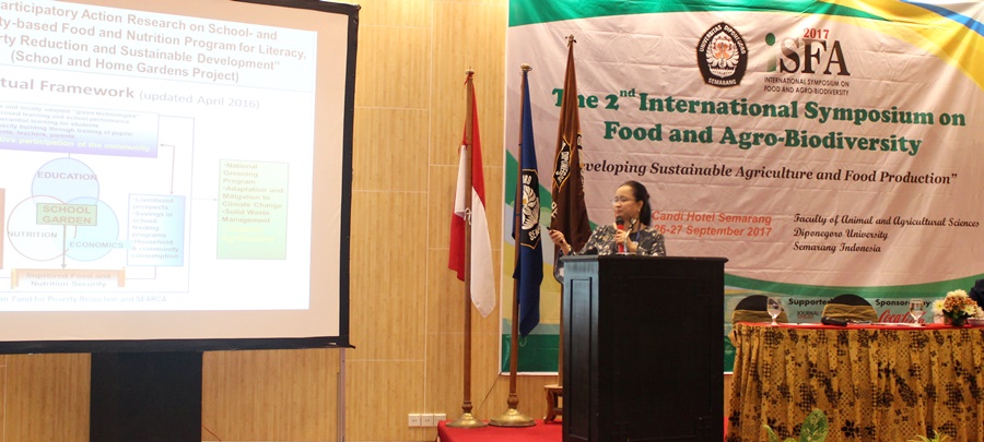 Dr. Burgos presenting the paper titled 'Building ISARD with Agrobiodiversity: Towards Food Security and Community Livelihoods'.