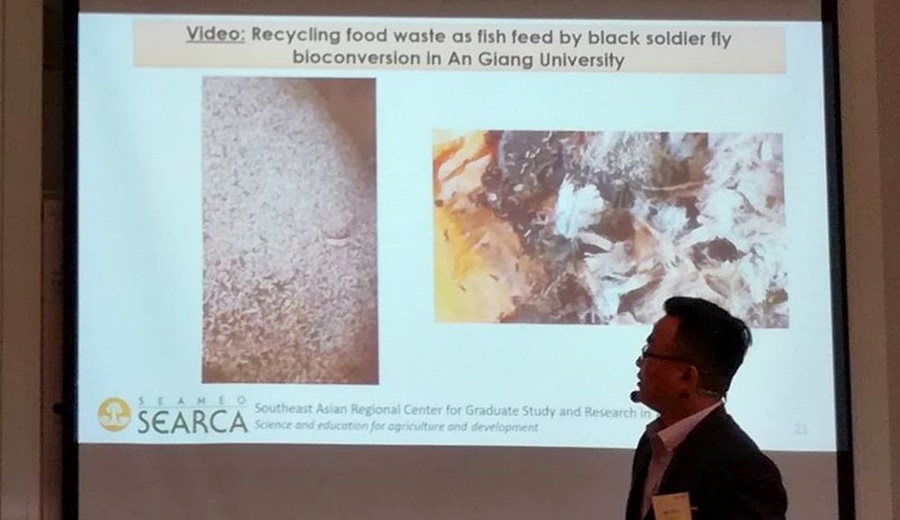 Mr. Le Ngoc Hiep presenting the paper titled 'A study on local people's perception of food waste management and recycling strategies for fish feed: a case study of An Giang province, Vietnam'