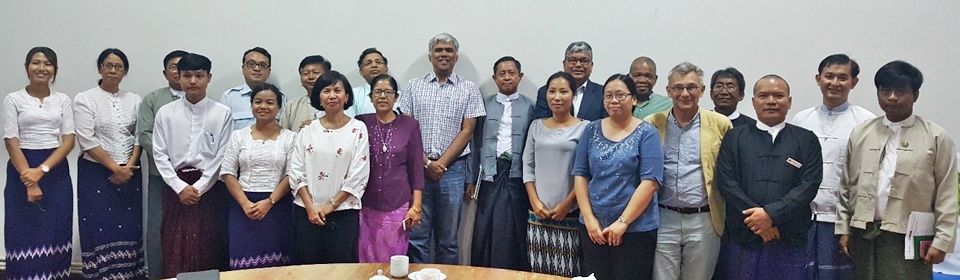 MOALI Permanent Secretary Dr. Tin Htut (center) with the ATMI-ASEAN Myanmar Technical Working Group, IFPRI and SEARCA representatives