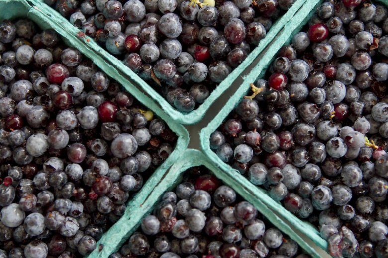 FILE - In this Friday, July 27, 2012 file photo, cartons of wild blueberries are for sale at a roadside stand in Woolwich, Maine. Maine's governor and members of its blueberry industry fear losing growers due to a depression in prices that has made growing the beloved crop a less reliable way to make a living. (AP Photo/Robert F. Bukaty)