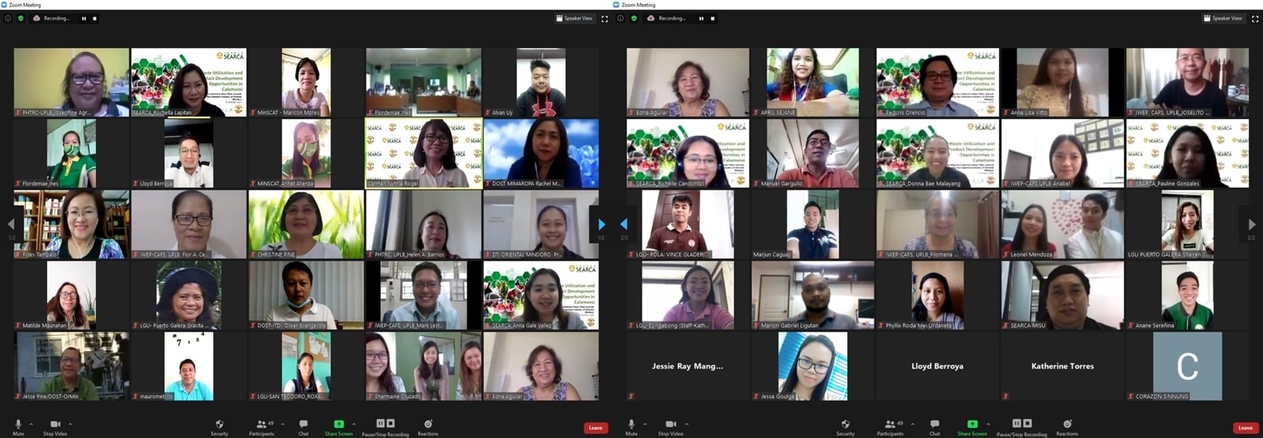 Participants to the online seminar composed of the SEARCA-UPLB Project Management and stakeholders from the Academe, Industry and several Government units and attached agencies.