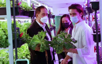 URBAN FARMING. Agriculture Secretary William Dar leads the inauguration of the country’s first Urban Agri Hydro Hub Learning Center at The Pop Up Katipunan in Quezon City on Wednesday (Oct. 13, 2021). Dar said the facility aims to address food shortages in the country. (DA Comms Group)