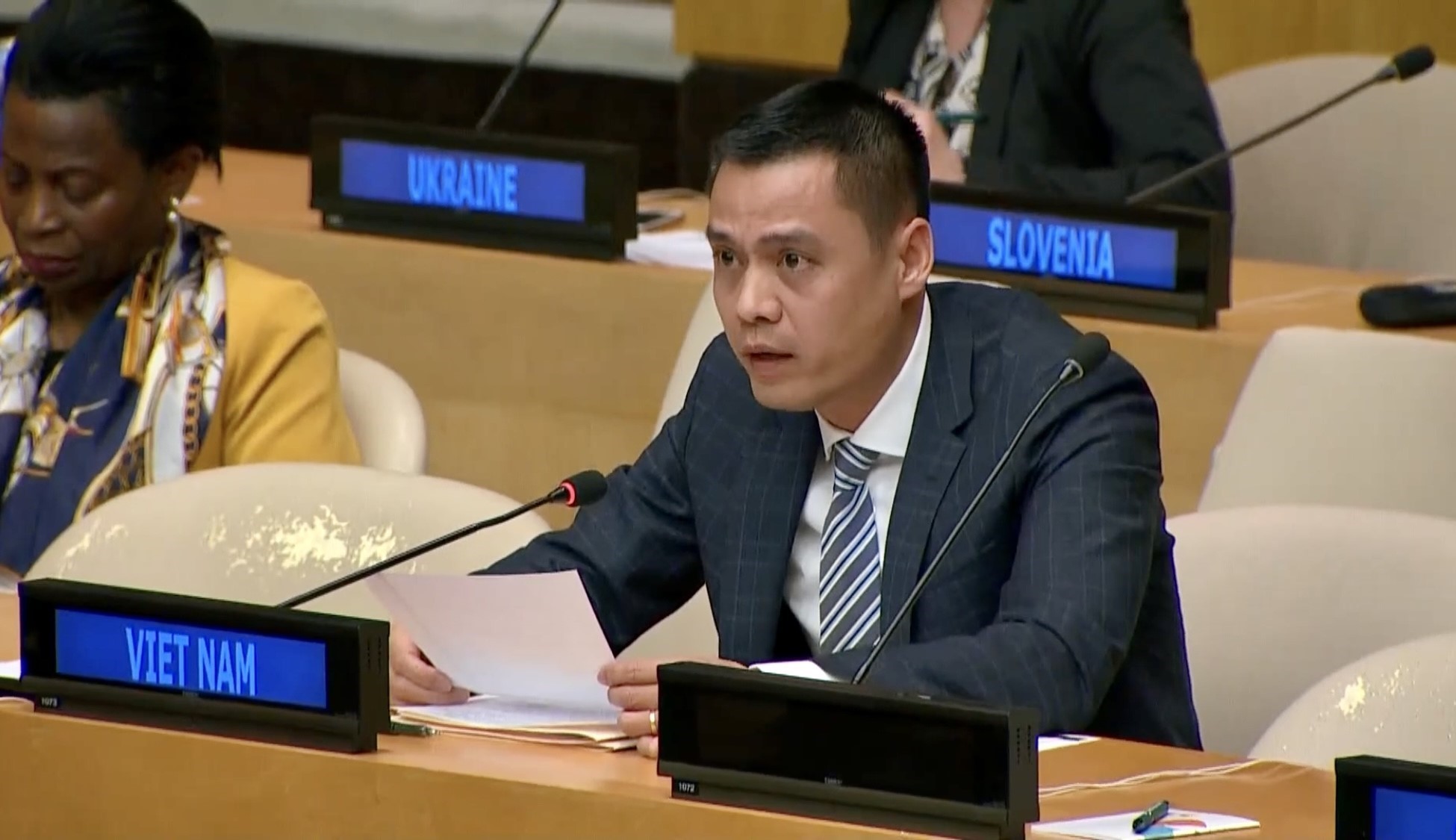 Ambassador Dang Hoang Giang, Permanent Representative of Vietnam to the UN, delivers remarks at the meeting. (Photo: VNA)