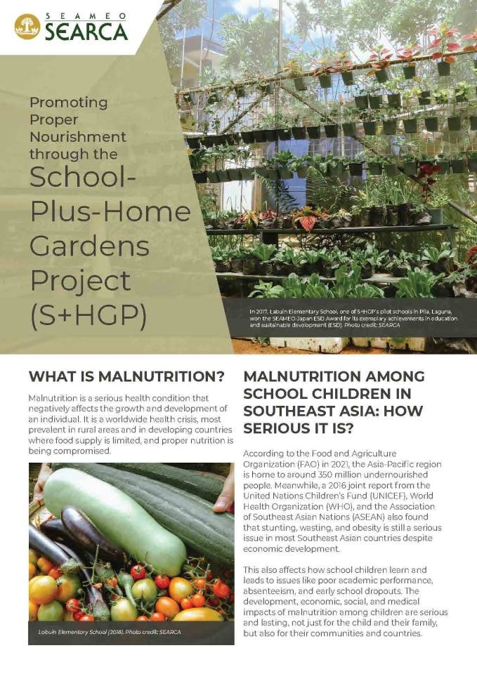 Promoting Proper Nourishment through the School- Plus-Home Gardens Project (S+HGP)