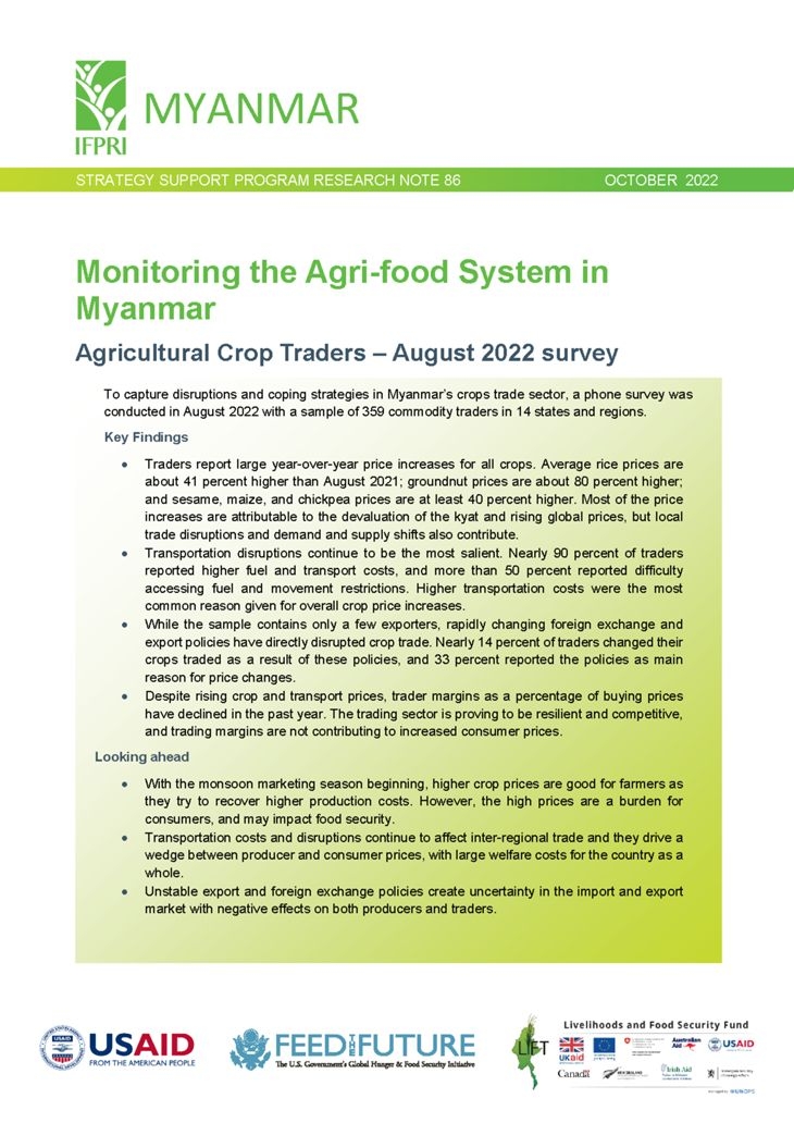 Monitoring the agri-food system in Myanmar: Agricultural crop traders – August 2022 survey